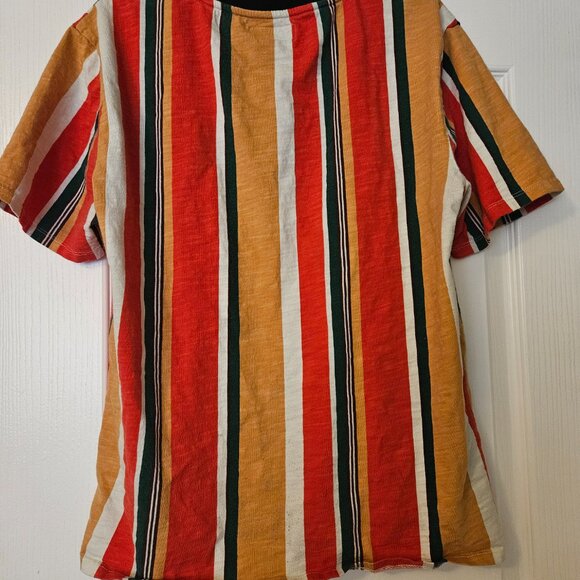 Vintage Guess Jeans Los Angeles USA Flag Striped T-Shirt Red Green Tan Size M - Picture 2 of 5